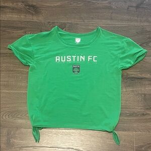 Women’s MLS Austin FC Short Sleeve T-Shirt w/ Ties on the Side, Size Large
